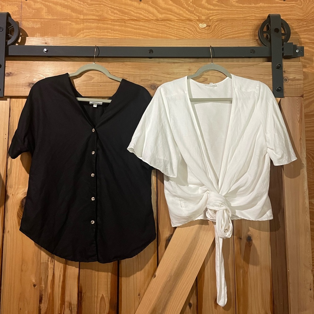 VETTA bundle! Black button down girlfriend & White flutter Sleeve wrap blouse